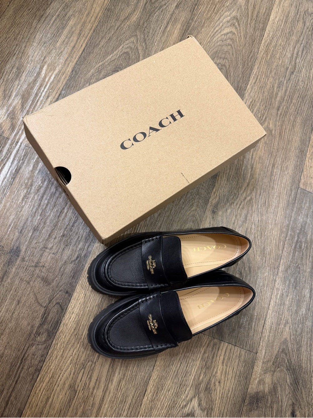 Coach Woman Black Leather Chunky Loafers - Picture 5 of 8